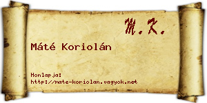 Máté Koriolán névjegykártya